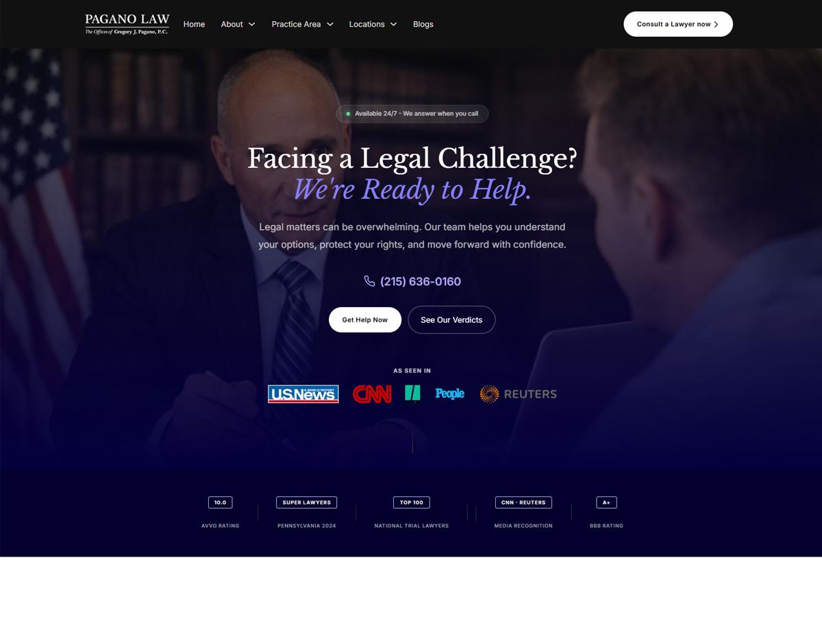 Screenshot preview of the Pagano Law website
