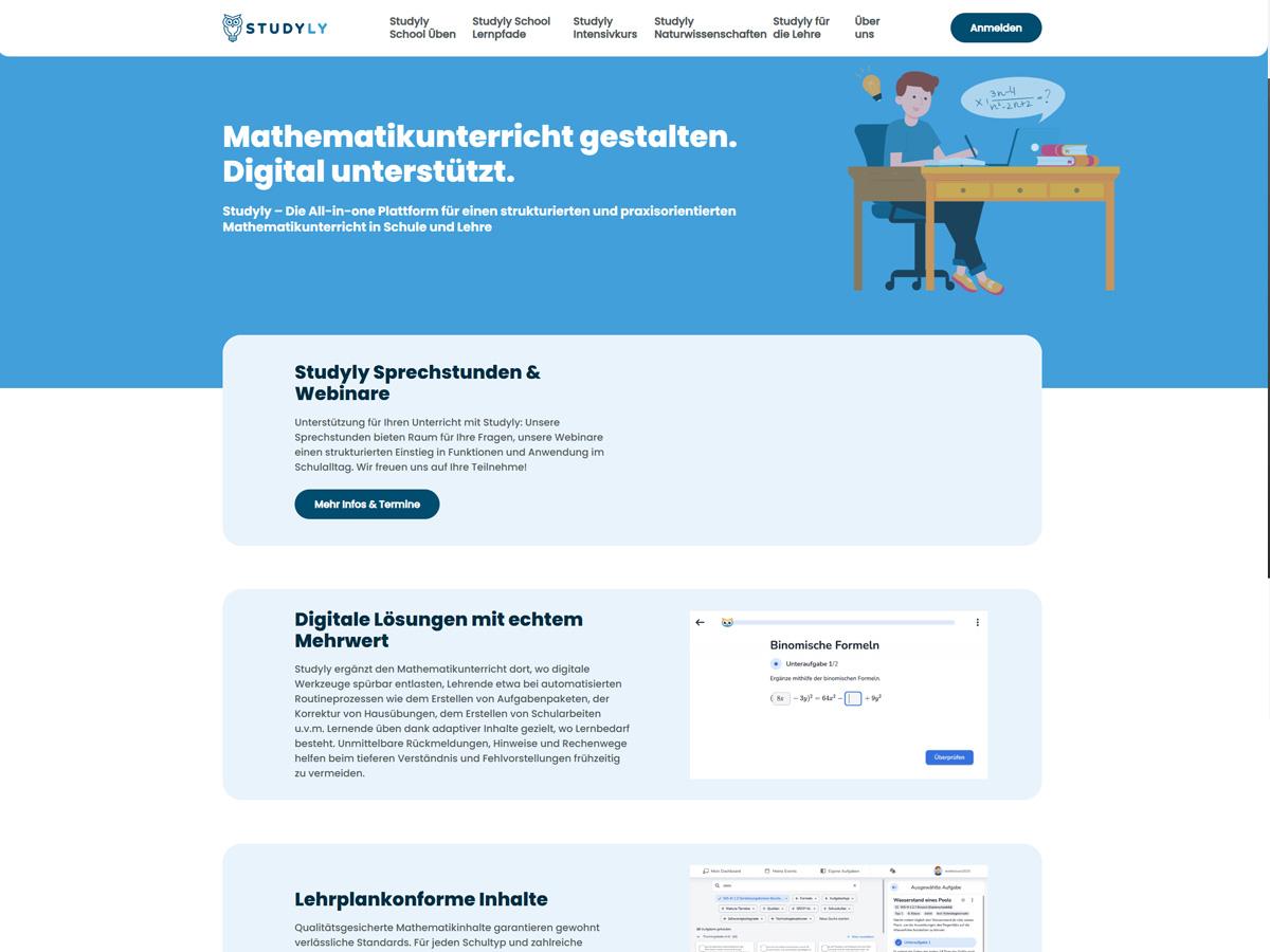 Screenshot preview of the Studyly website