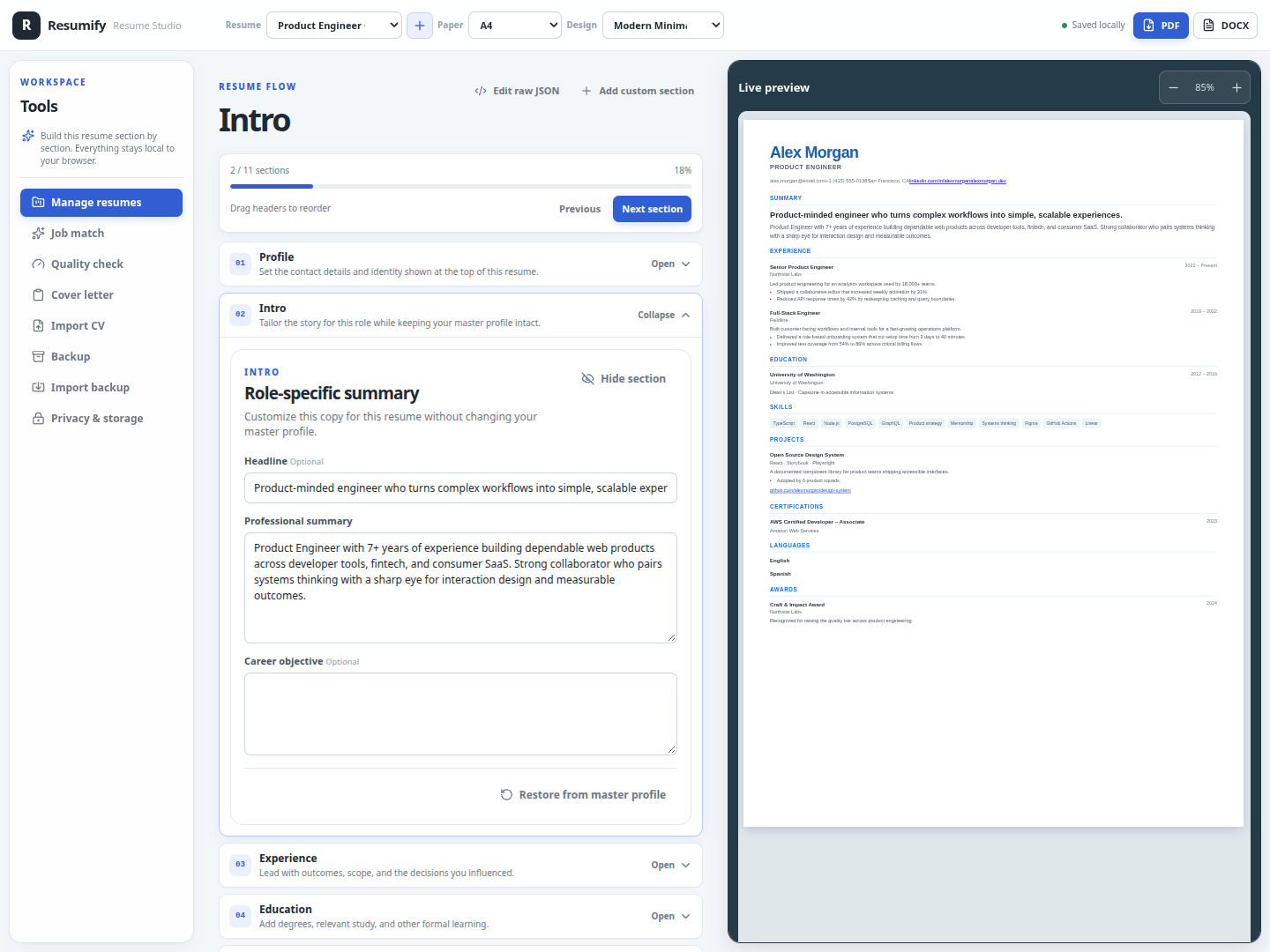 Resumify project preview